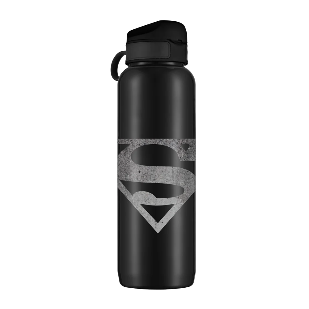 GARRAFA SQUEEZE DE PLASTICO PET PRETA SUPERMAN COM TAMPA + ALCA 1000ML