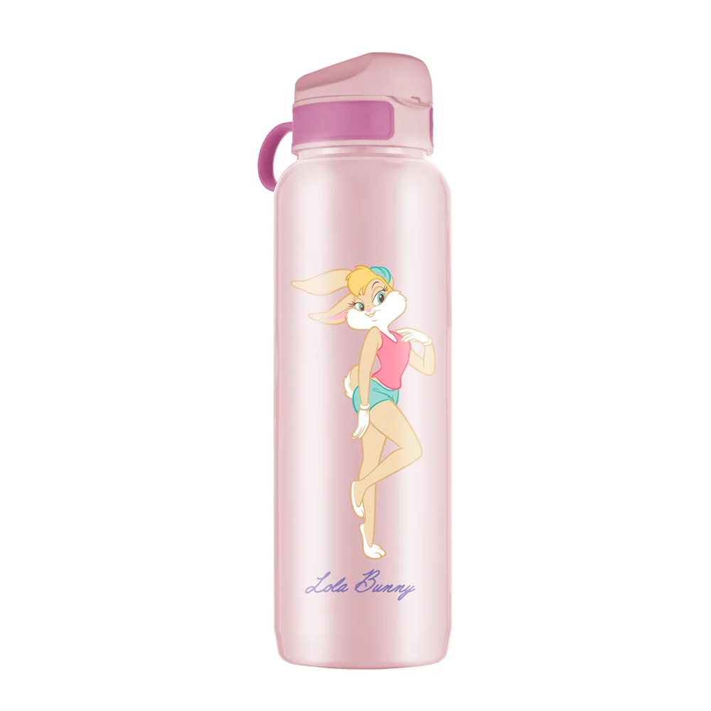 GARRAFA SQUEEZE DE PLASTICO PET ROSA LOLA BUNNY COM TAMPA + ALCA 1000ML