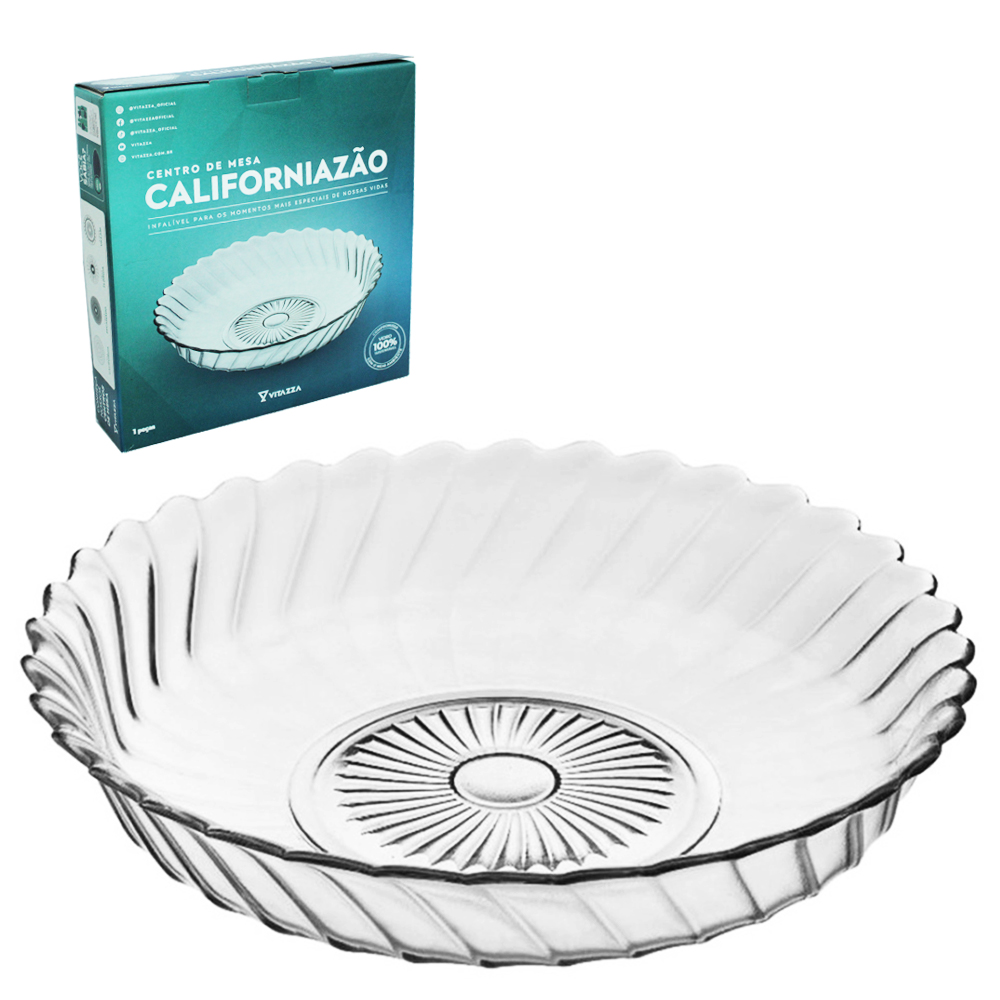 FRUTEIRA DE MESA DE VIDRO REDONDA CALIFORNIAZAO 6X30CM DE Ø