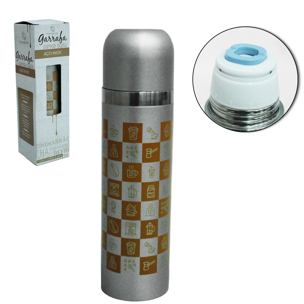 GARRAFA TERMICA DE INOX COM PAREDE DUPLA E ALCA 420ML