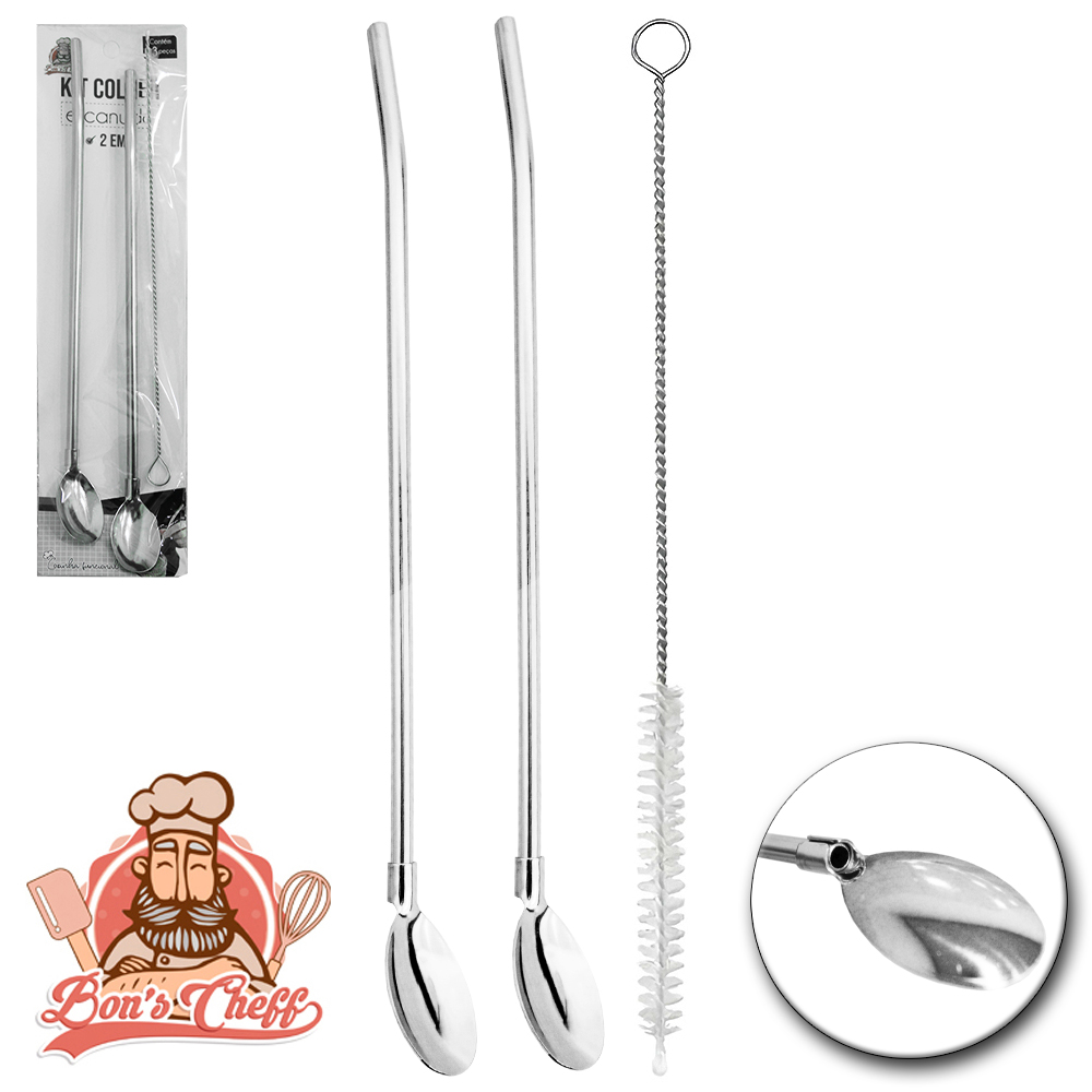 CANUDO COLHER BAILARINA DE INOX COM 2 PECAS + ESCOVA HIGIENICA