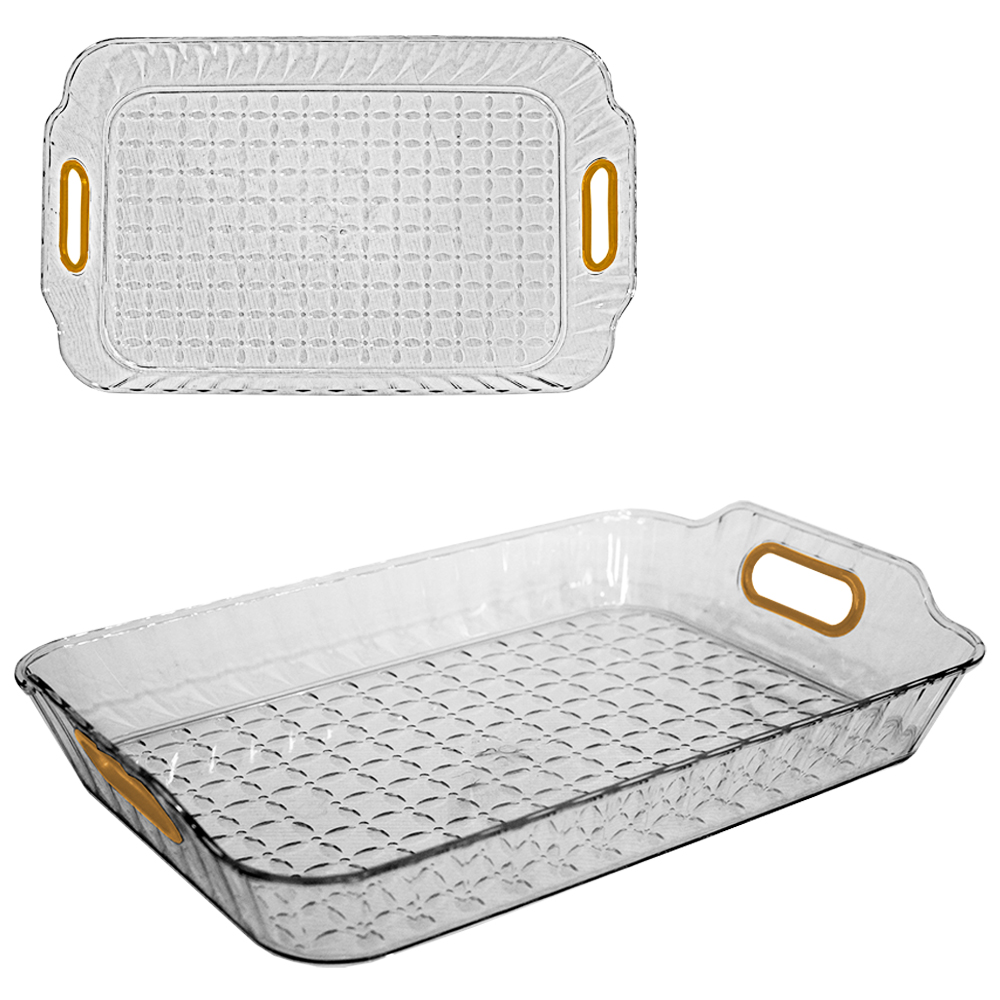 BANDEJA DE PLASTICO PET FLEXIVEL RETANGULAR COM ALCA 35X24X5CM