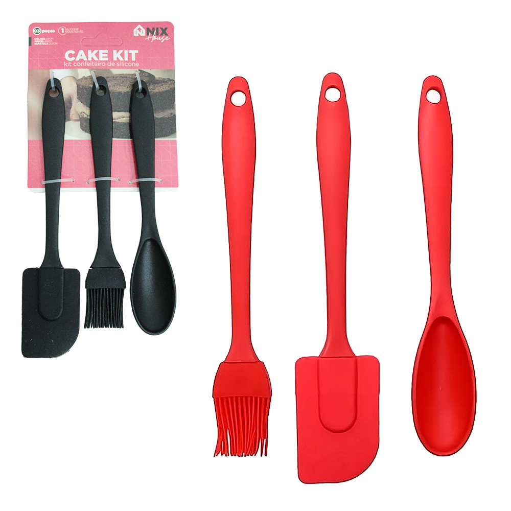 KIT CONFEITEIRO ESPATULA DE PAO DURO / PINCEL CULINARIO / COLHER DE SILICONE 