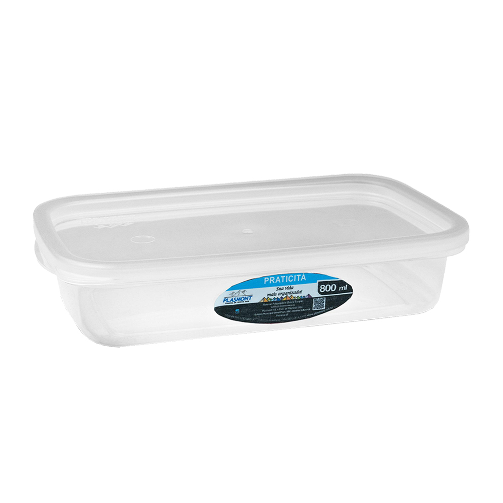 POTE DE PLASTICO RETANGULAR PRATICITA TRANSPARENTE COM TAMPA 800ML