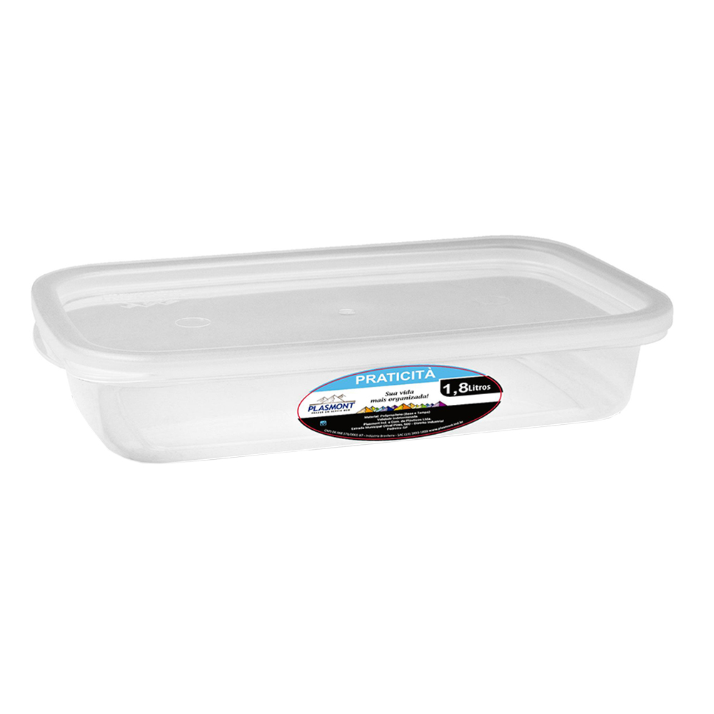 POTE DE PLASTICO RETANGULAR PRATICITA TRANSPARENTE COM TAMPA 1,8L