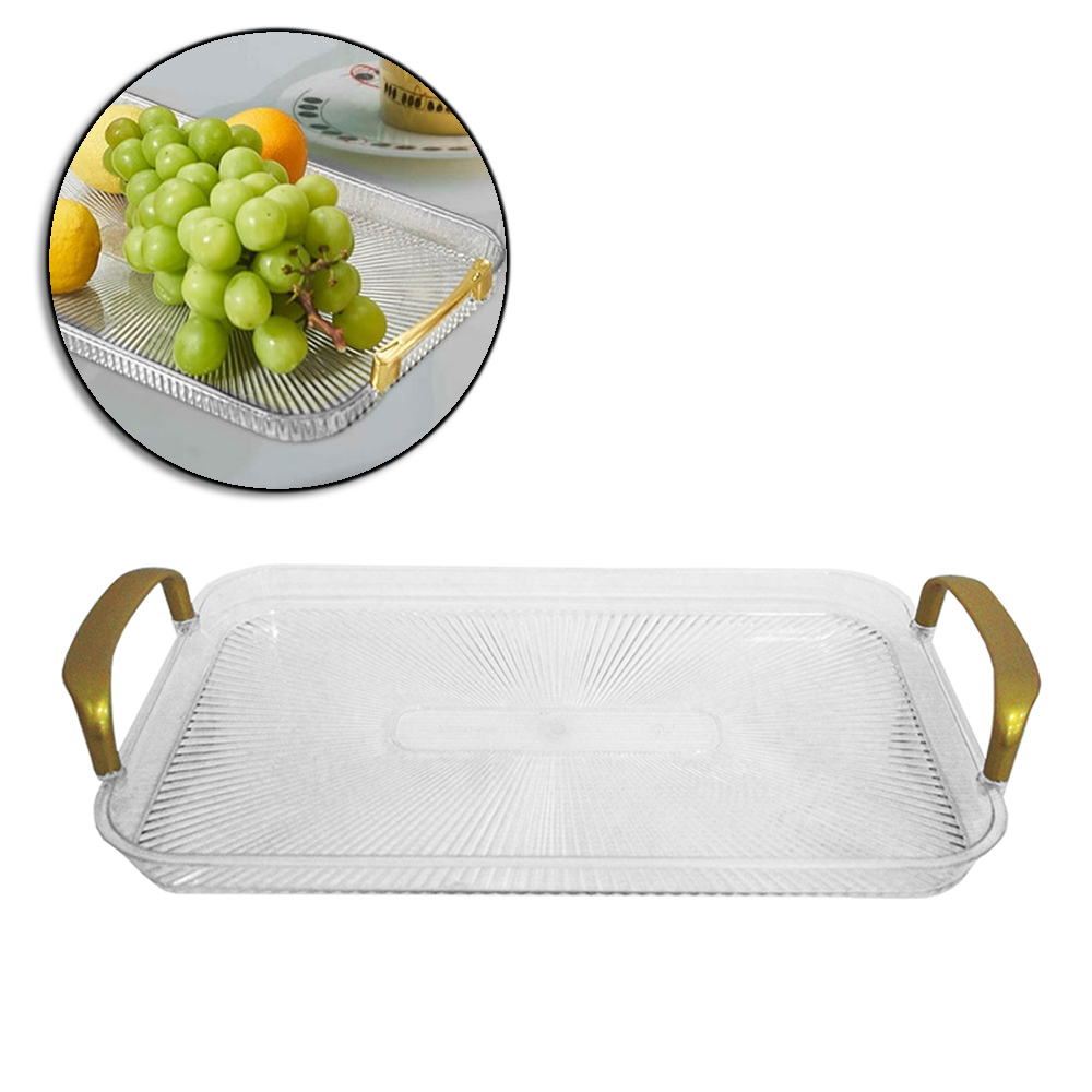 BANDEJA DE PLASTICO PET FLEXIVEL RETANGULAR COM ALCA DOURADA FACILE 32X21X2CM 