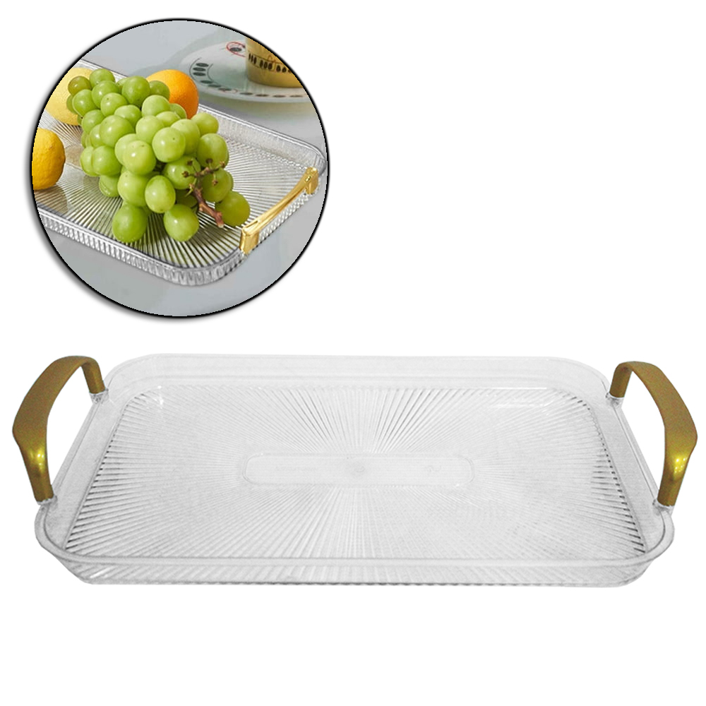 BANDEJA DE PLASTICO PET FLEXIVEL RETANGULAR COM ALCA DOURADA FACILE 37X26X2,5CM