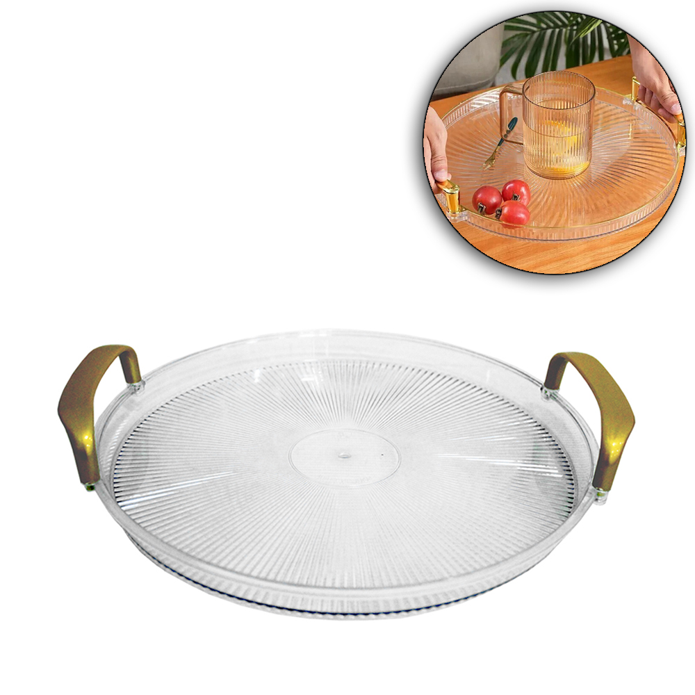 BANDEJA DE PLASTICO PET FLEXIVEL REDONDA COM ALCA DOURADA FACILE 2X30X27,5CM DE Ø 