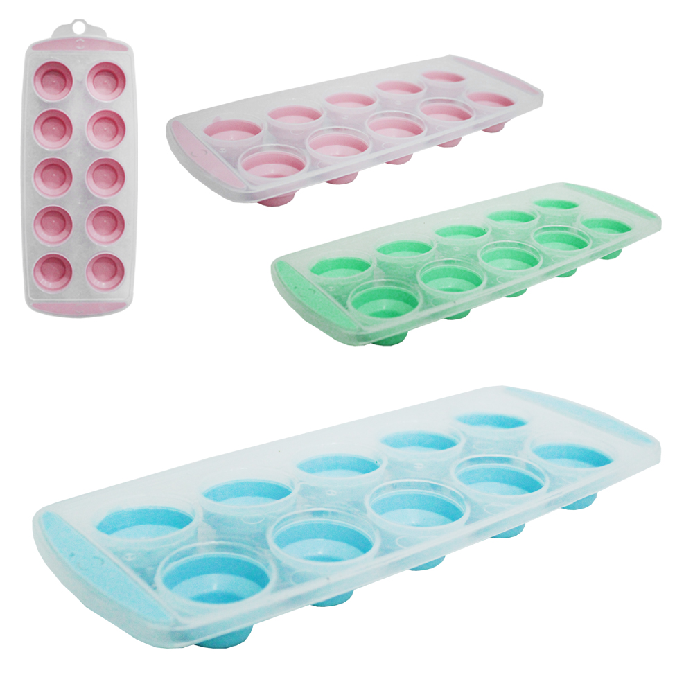 FORMA DE GELO COM 10 CAVIDADES REDONDA DE SILICONE / PLASTICO 29X11,5X2,5CM