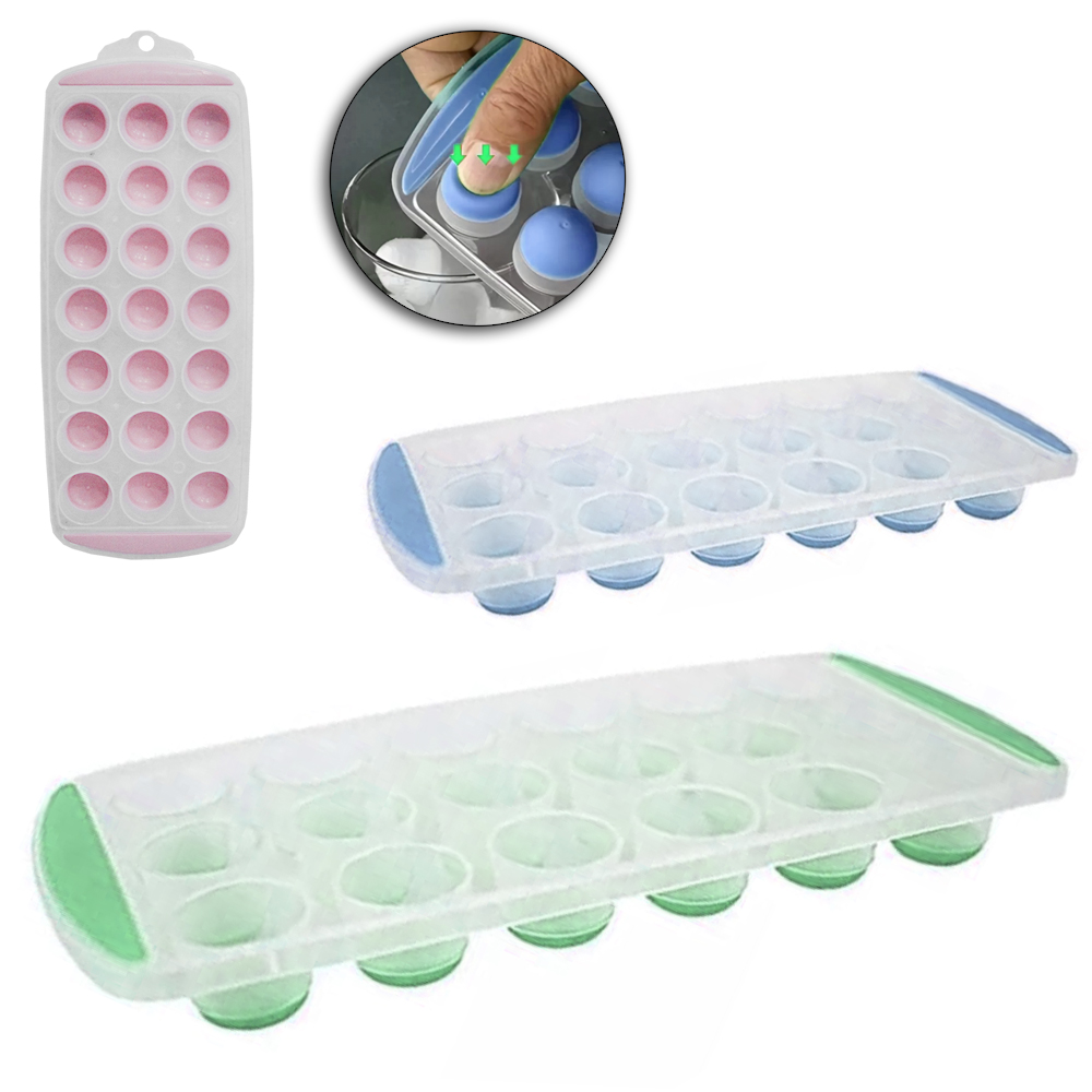 FORMA DE GELO COM 21 CAVIDADES REDONDA DE SILICONE / PLASTICO 29X11,5X2,5CM