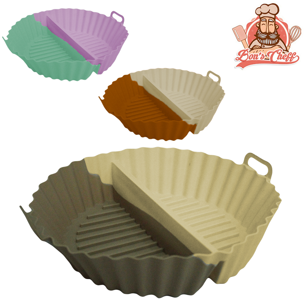 FORMA DE SILICONE REDONDA COM ALCA PARA AIR FRYER / FRITADEIRA ELETRICA COM DIVISORIA 5X19,5CM DE Ø BONS CHEFF