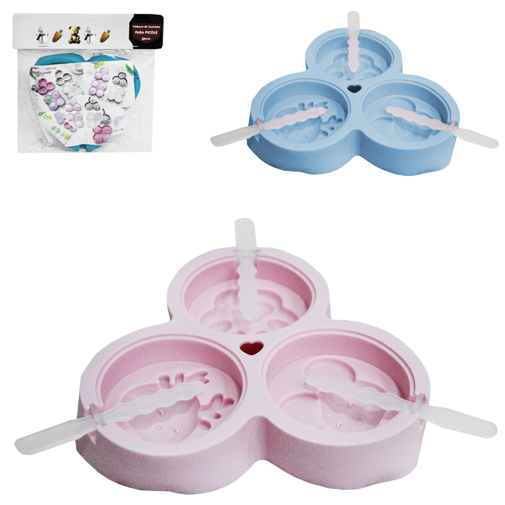 FORMA DE SILICONE PARA PICOLE / SORVETE COM 3 CAVIDADES + CABO 19,5X18X3CM GB58093 MB HOUSE