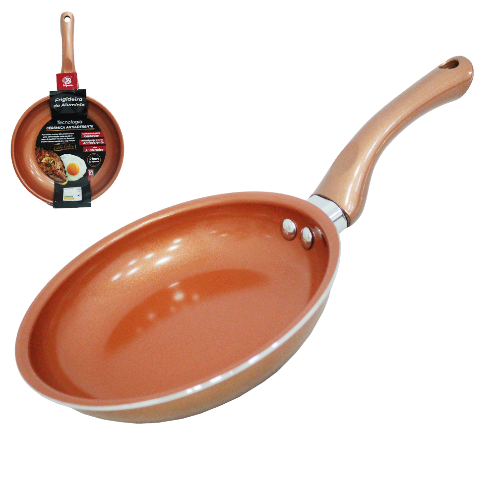 FRIGIDEIRA REVESTIDA CERAMICA ANTIADERENTE ESTILO COBRE 21CM DE Ø