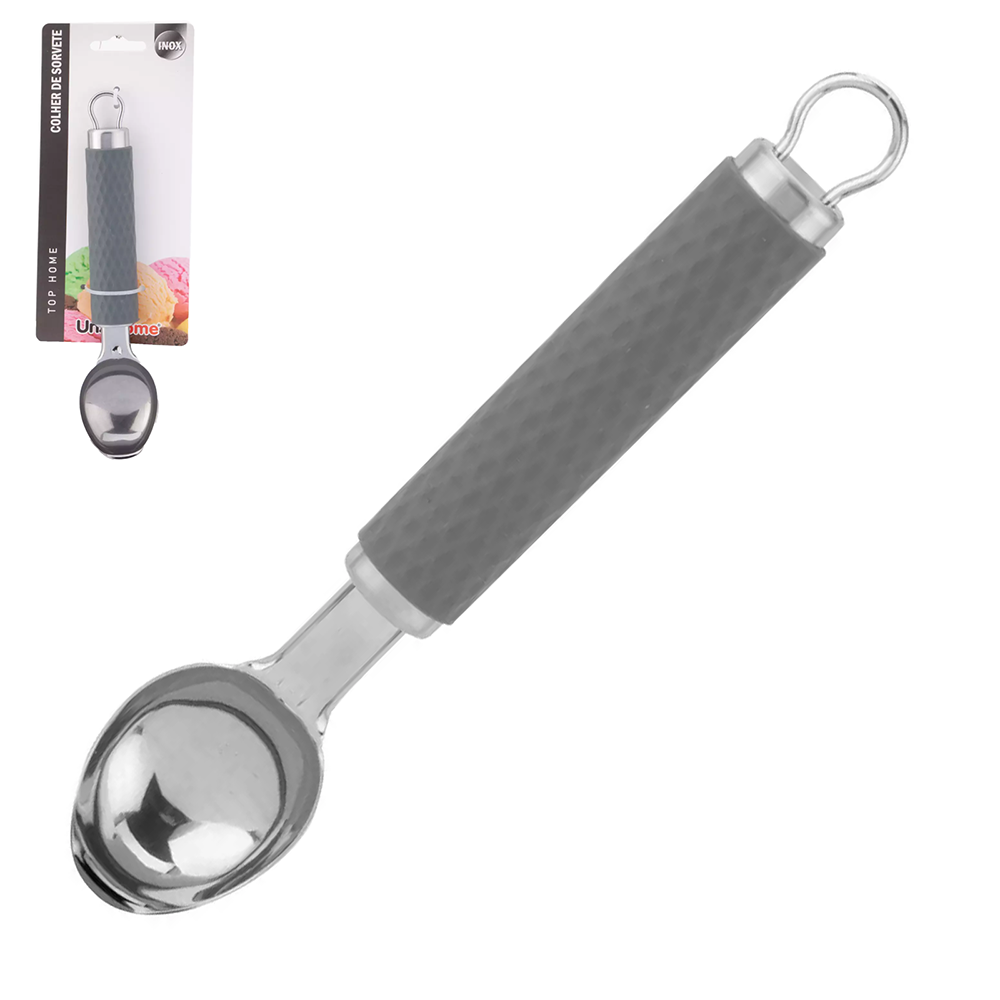 COLHER / CONCHA DE SORVETE DE INOX CABO EMBORRACHADO TOP HOME 21,5X4CM