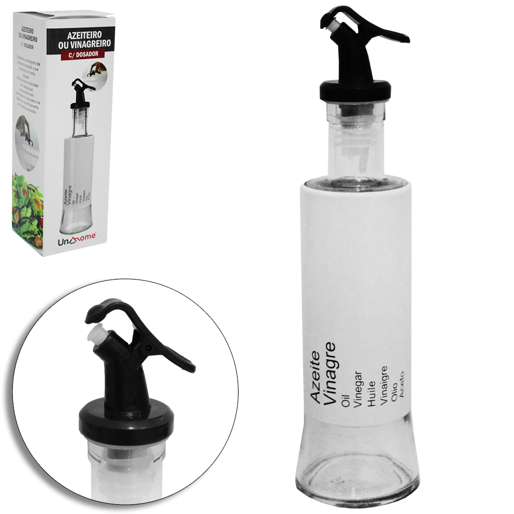 AZEITEIRO / VINAGREIRO DE VIDRO / INOX COM BICO DOSADOR DE PLASTICO BRANCO 300ML