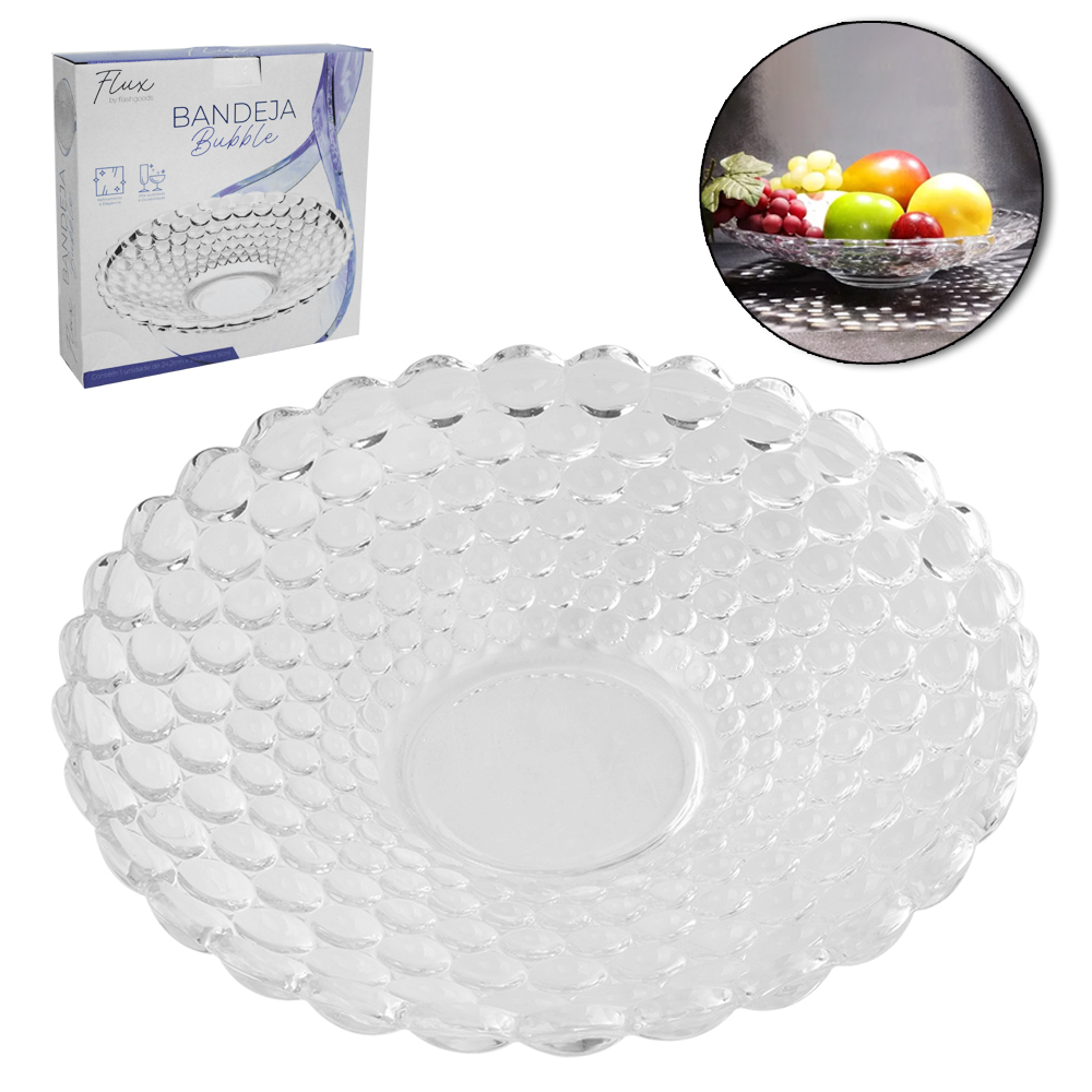 BANDEJA FRUTEIRA DE MESA DE VIDRO REDONDA BUBBLE FLUX 5X24,2CM DE Ø