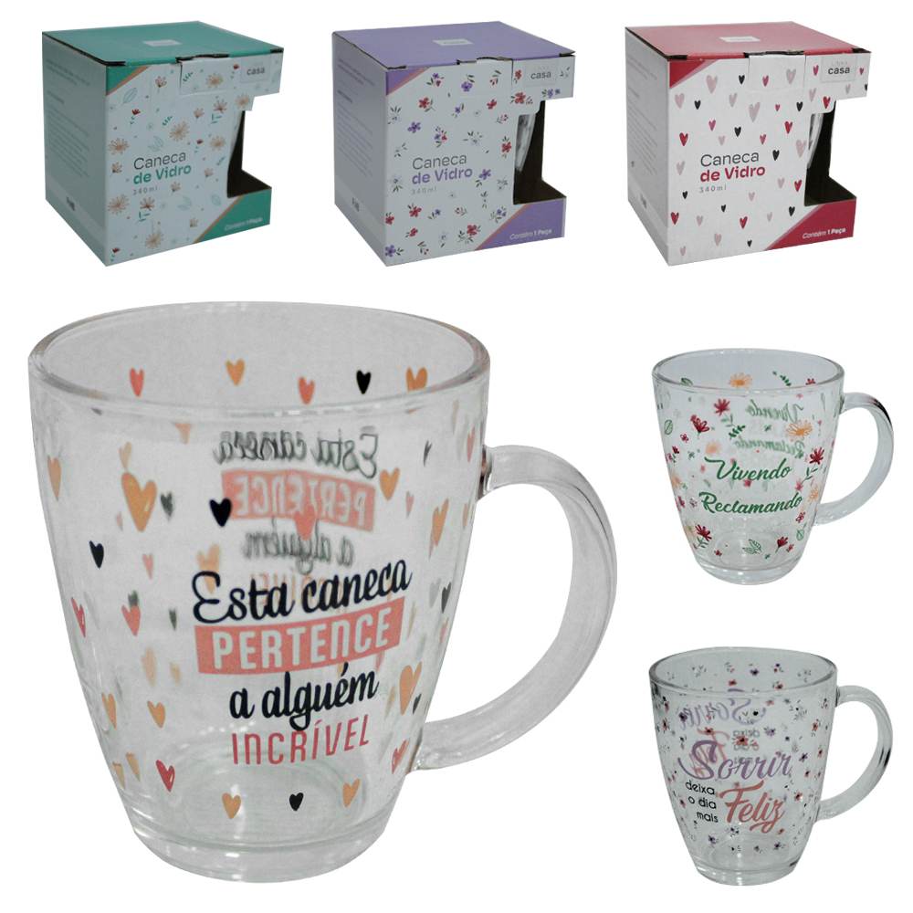 CANECA XICARA DE VIDRO 340ML 