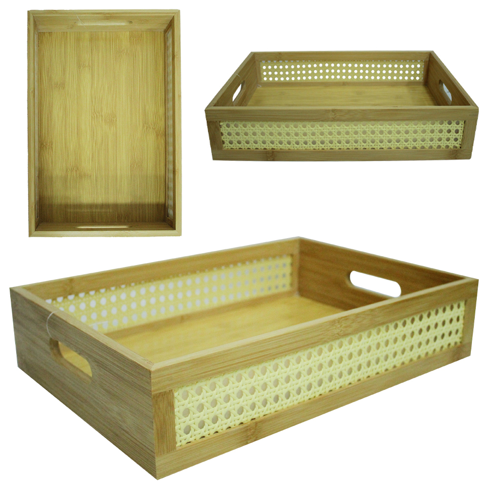 BANDEJA CESTO DE BAMBU RETANGULAR VAZADO COM ALCA STIL DECOR 40X28X9CM