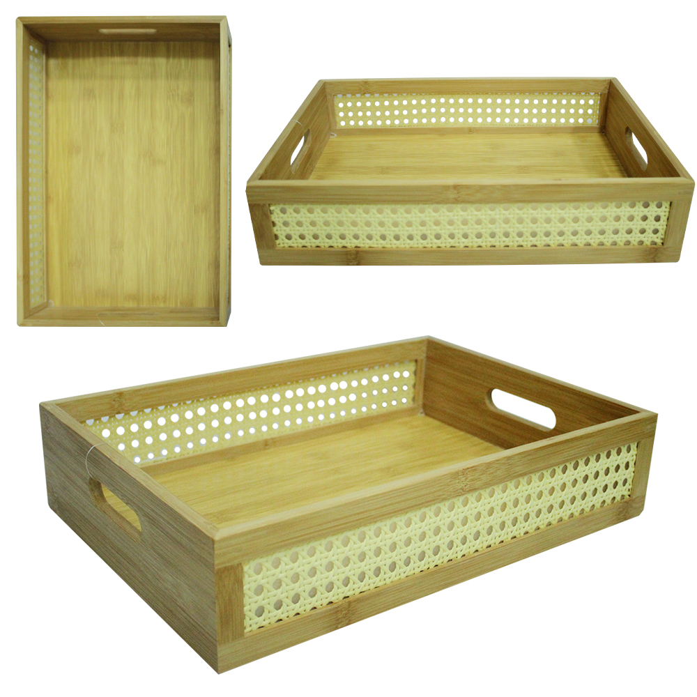 BANDEJA CESTO DE BAMBU RETANGULAR VAZADO COM ALCA STIL DECOR 33X22X9CM