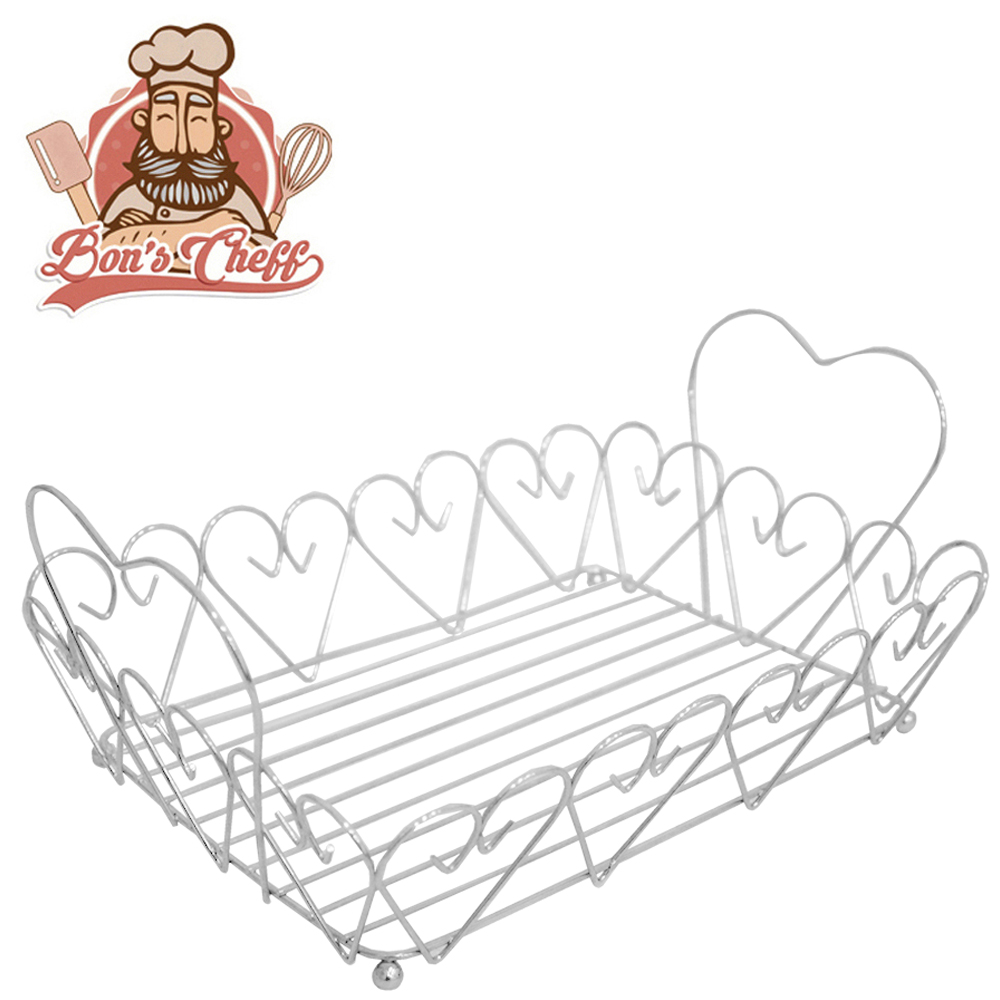 CESTA FRUTEIRA DE MESA ARAMADO RETANGULAR CORACAO CROMADO 28,4X19,3X5,8CM BONS CHEFF