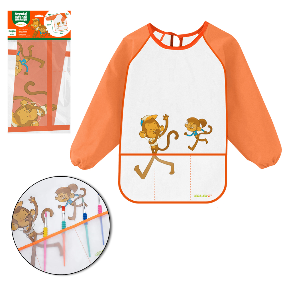 AVENTAL DE POLIESTER INFANTIL COM MANGA + BOLSO TRIPLO 59X43