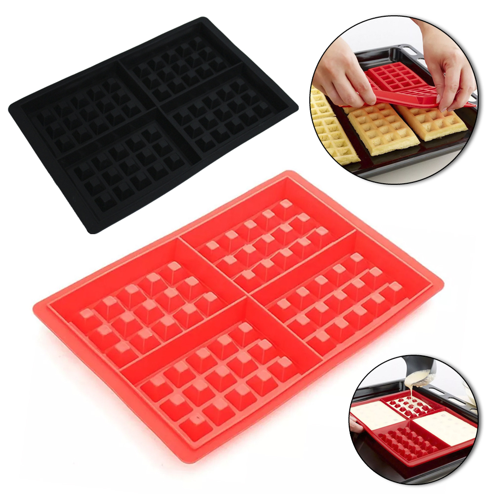 FORMA DE SILICONE RETANGULAR PARA PANQUECA E WAFFLES COM 4 CAVIDADES 28X18,5CM 