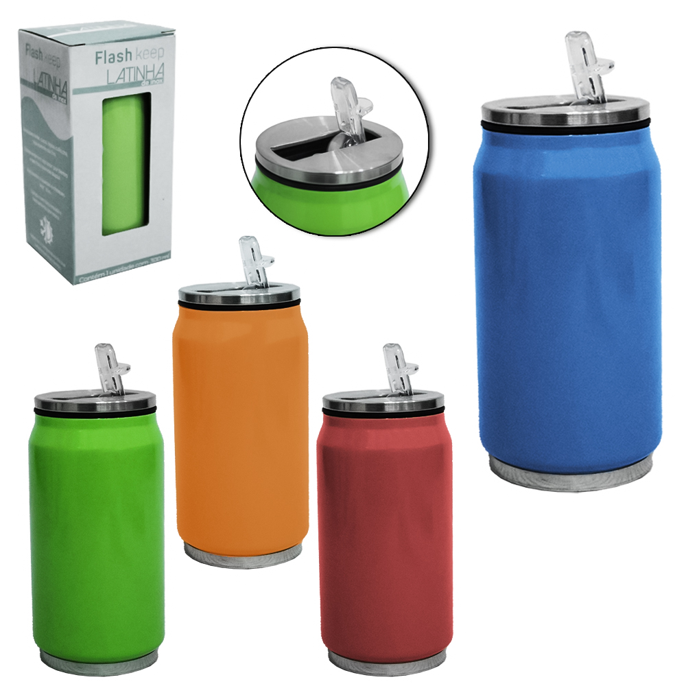 GARRAFA TERMICA DE INOX LATINHA COM PAREDE DUPLA + TAMPA FLIP TOP FLASH KEEP 300ML