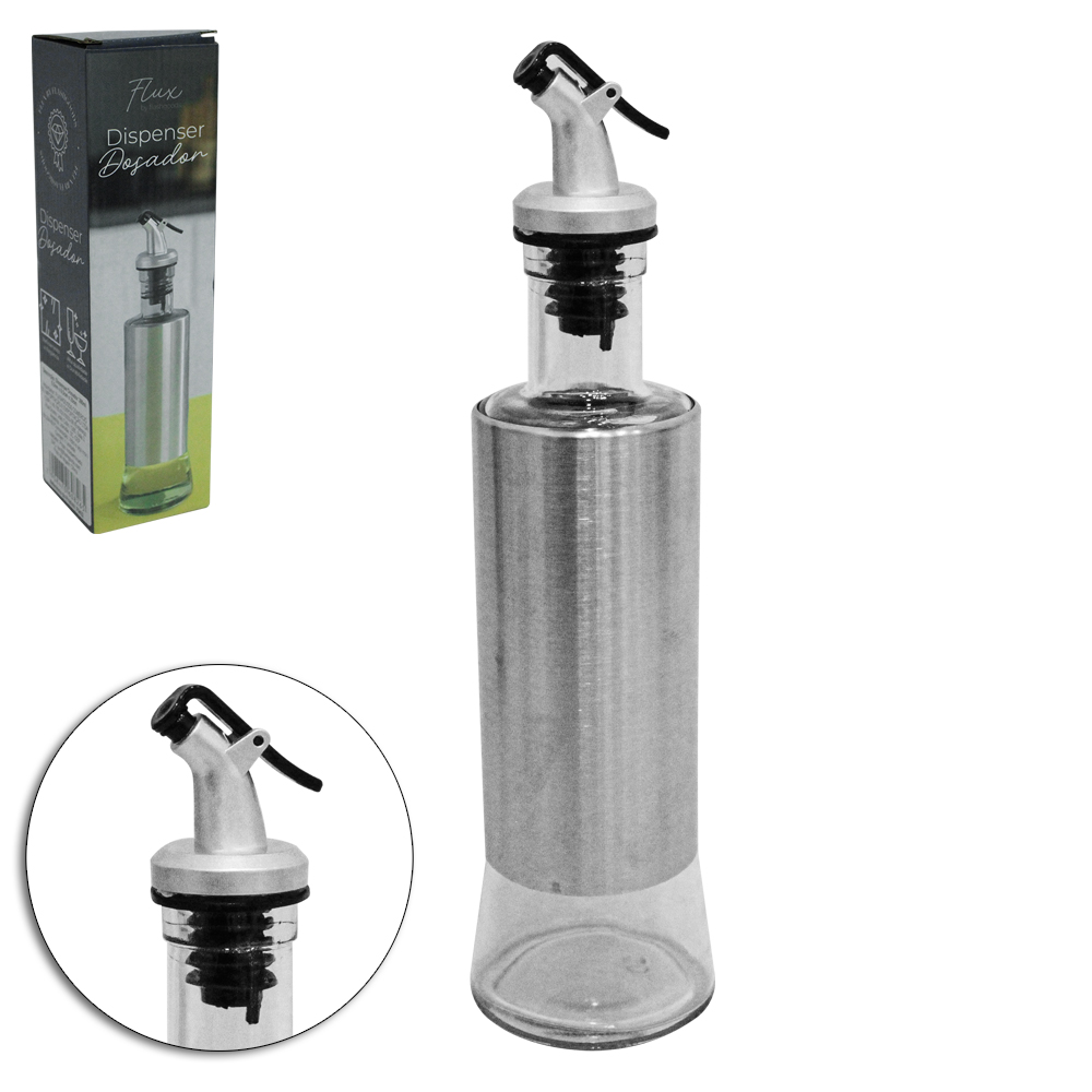 AZEITEIRO / VINAGREIRO DE VIDRO / INOX COM BICO DOSADOR DE PLASTICO FLUX 300ML