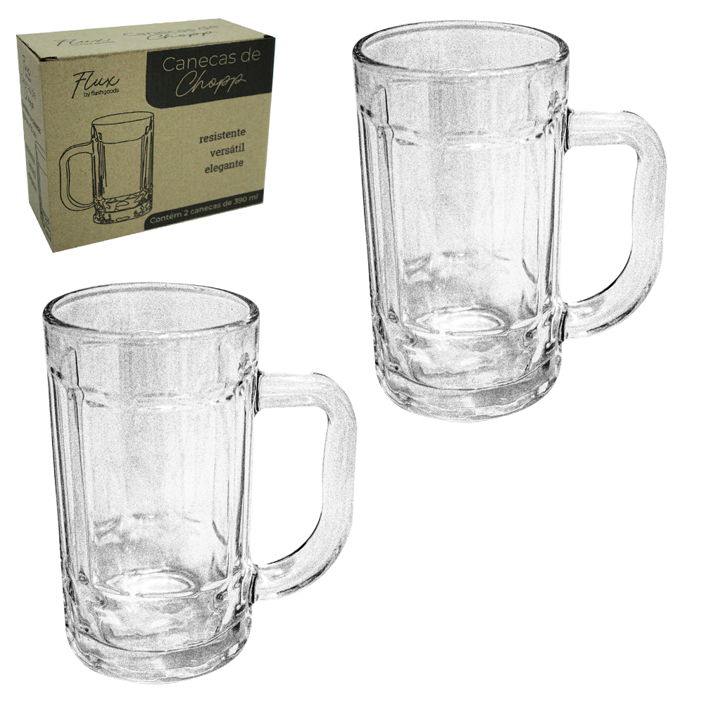 JOGO DE CANECA DE VIDRO PARA CHOPP FLUX COM 2 PECAS 390ML