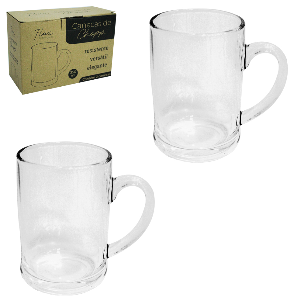 JOGO DE CANECA DE VIDRO PARA CHOPP FLUX COM 2 PECAS 350ML