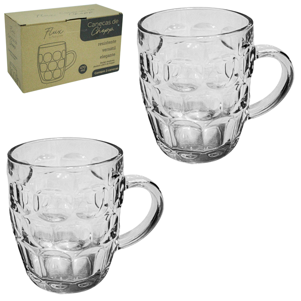 JOGO DE CANECA DE VIDRO PARA CHOPP FLUX COM 2 PECAS 470ML