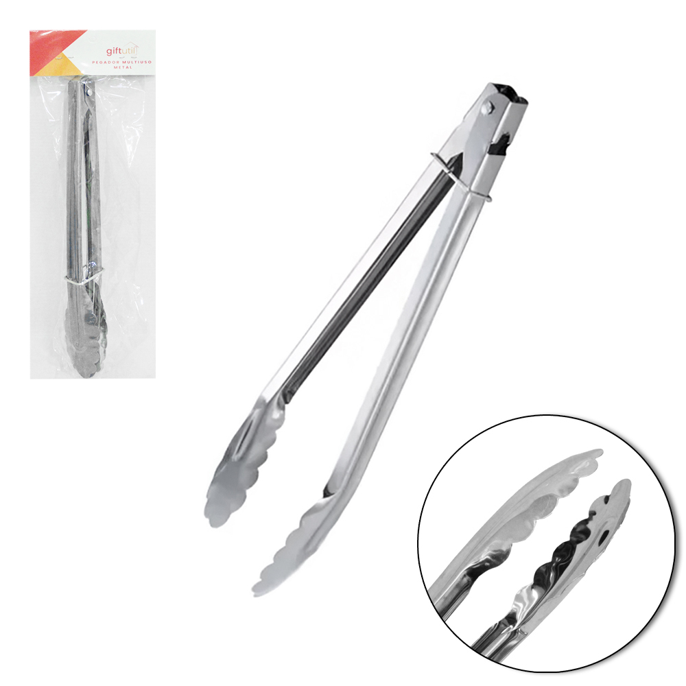 PEGADOR DE SALADA DE INOX COM MOLA E TRAVA 22,5CM