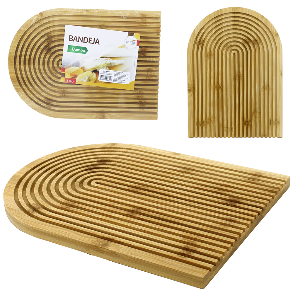 BANDEJA TABUA DE CORTE DE MADEIRA / BAMBU MULTIUSO 32,5X23X1,5CM