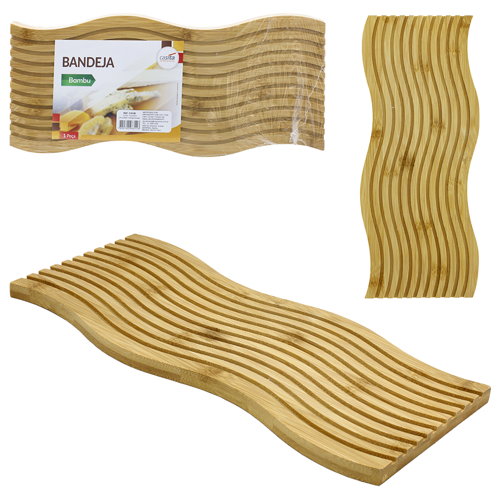 BANDEJA TABUA DE CORTE DE MADEIRA / BAMBU MULTIUSO 39X17X1,5CM