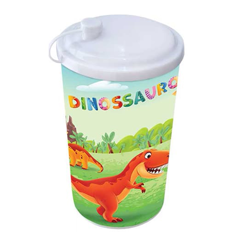 COPO DE PLASTICO LABEL DINOSSAUROS COM TAMPA 550ML