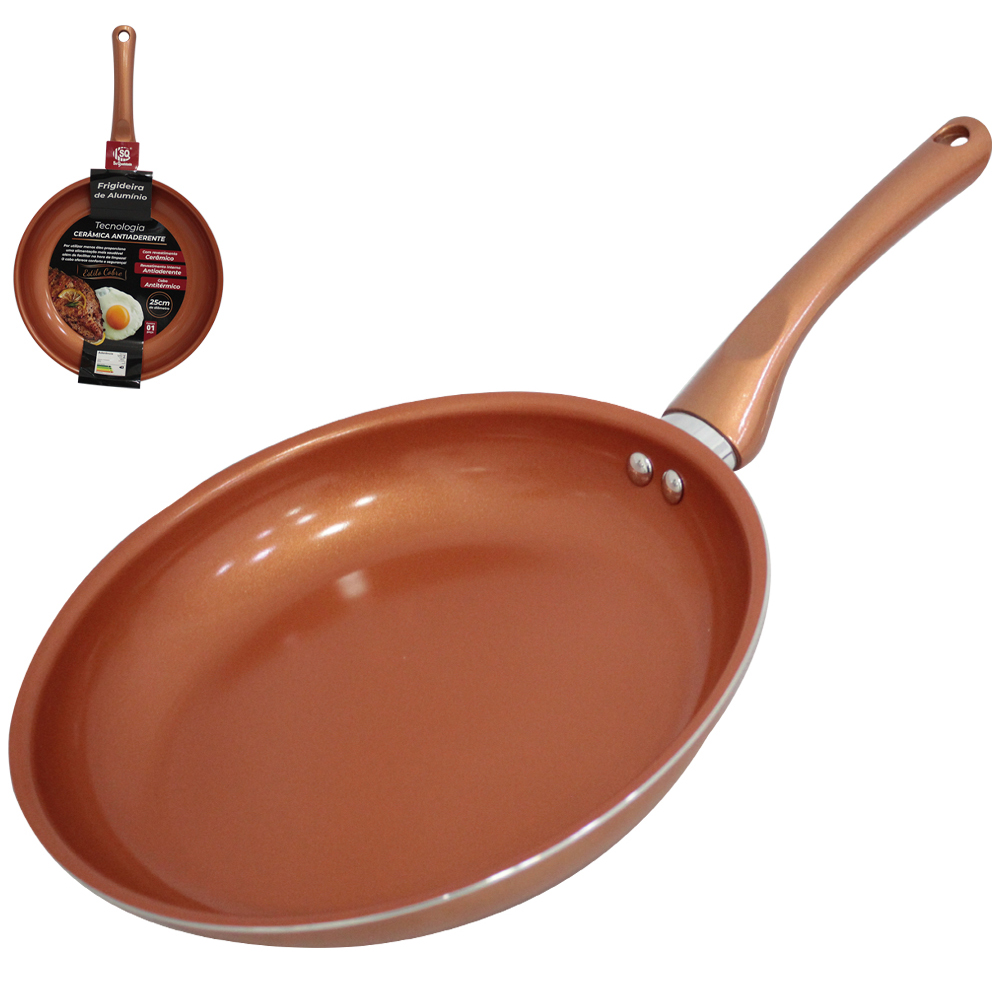 FRIGIDEIRA REVESTIDA CERAMICA ANTIADERENTE COBRE CABO ANTITERMICO 25CM DE Ø