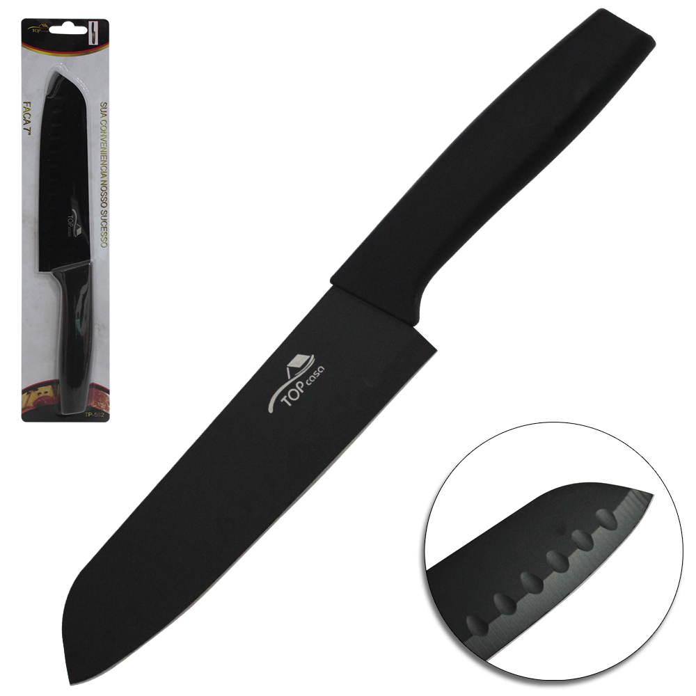 FACA SANTOKU 7'' INOX CABO PLASTICO PRETO TOP CASA