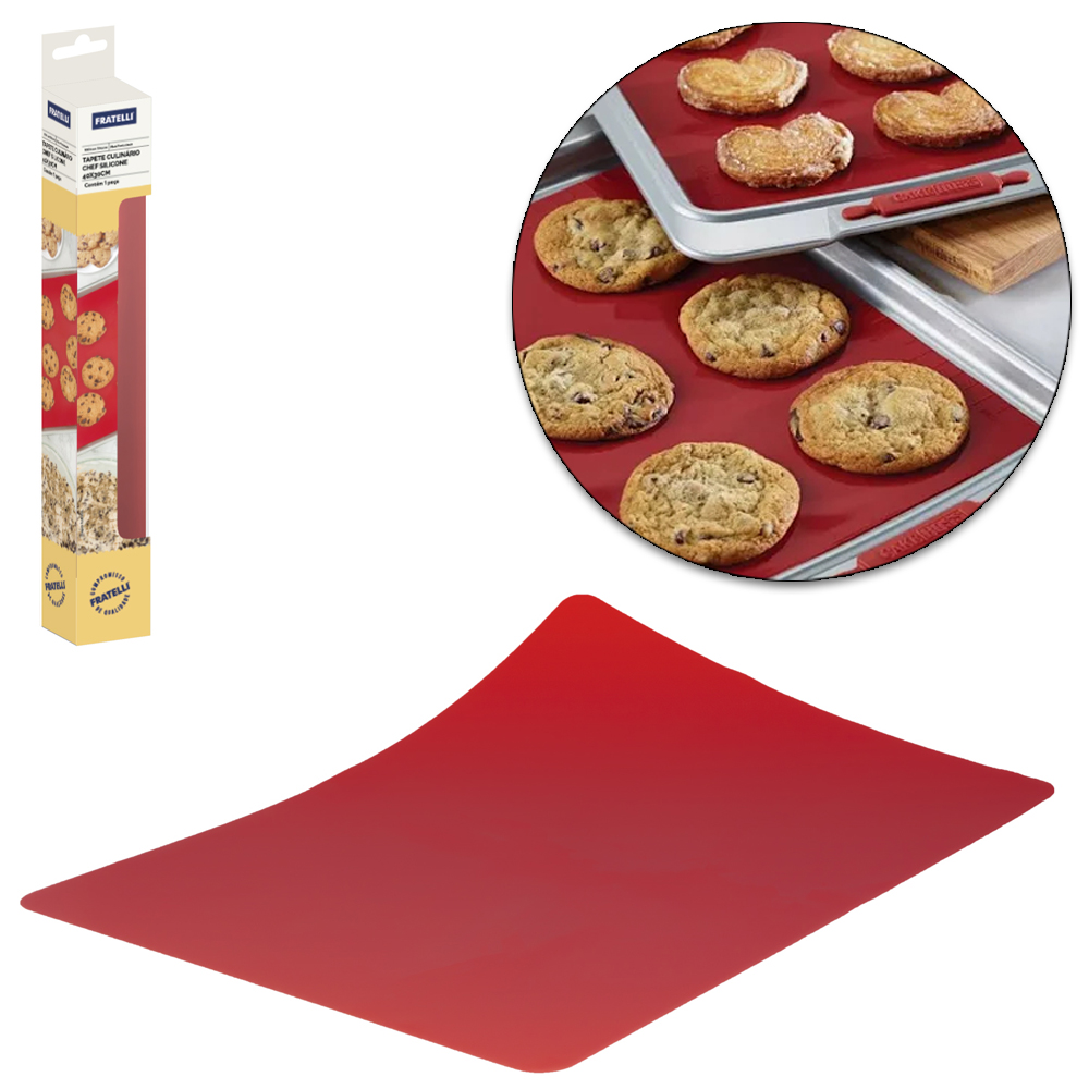 TAPETE ESTEIRA CULINARIO CHEF DE SILICONE RETANGULAR PARA FORNO / MICROONDAS VERMELHO 30X30CM