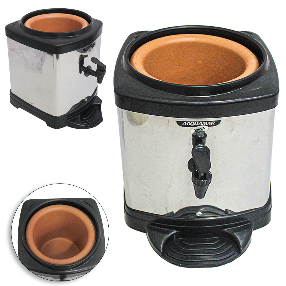 SUPORTE PARA GALAO DE AGUA DE INOX COM TORNEIRA E CUBA DE BARRO PRETO / BRANCO