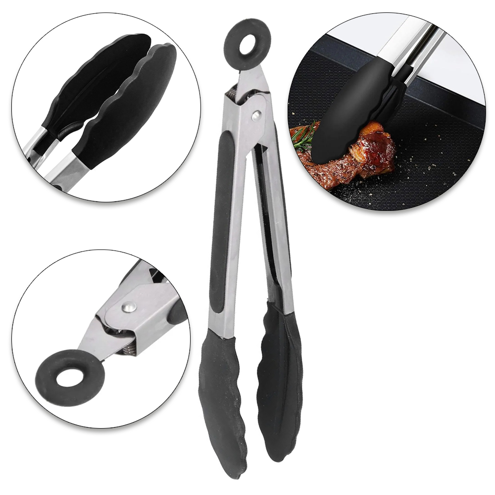 PEGADOR INOX MULTIUSO DE SILICONE PRETO COM MOLA E TRAVA 27,5CM