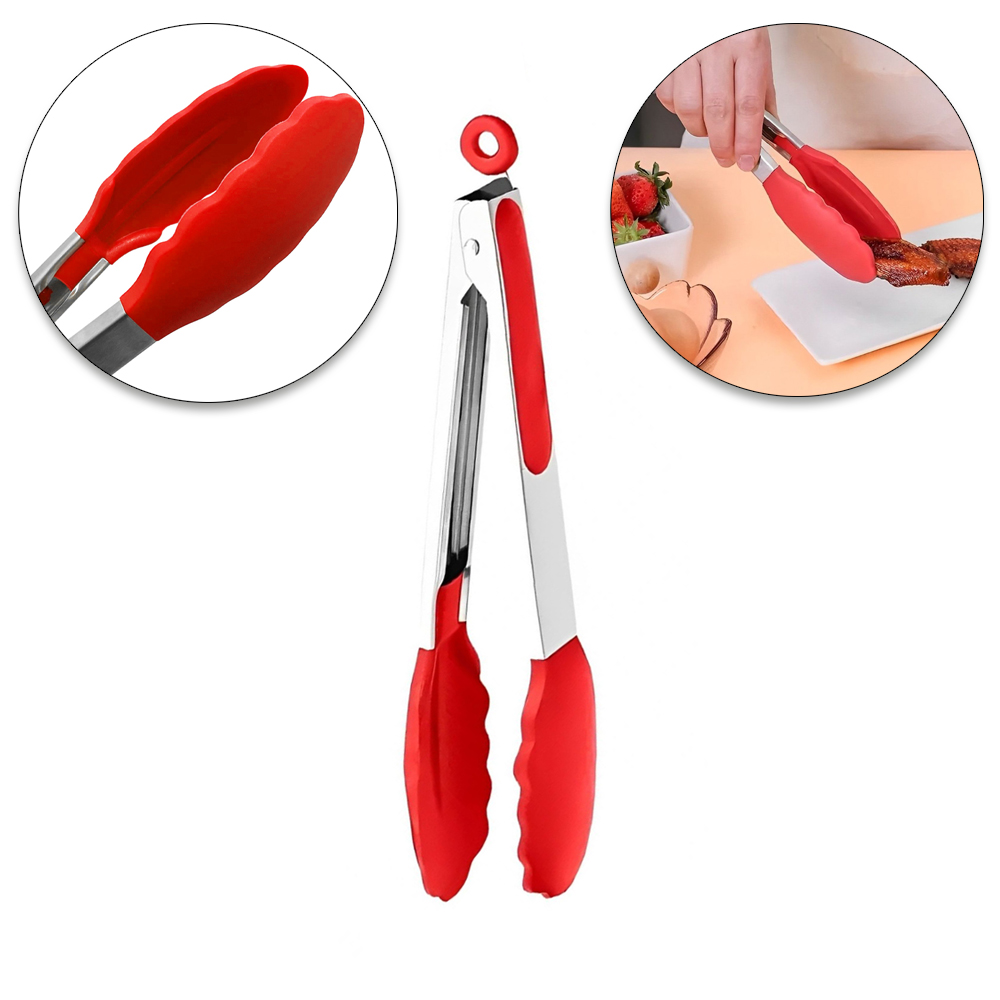 PEGADOR INOX MULTIUSO DE SILICONE VERMELHO COM MOLA E TRAVA 21CM