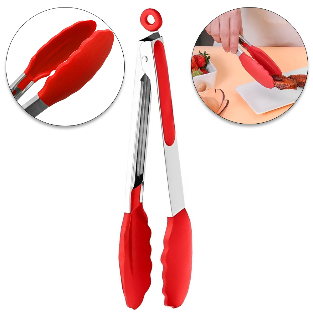 PEGADOR INOX MULTIUSO DE SILICONE VERMELHO COM MOLA E TRAVA 29CM