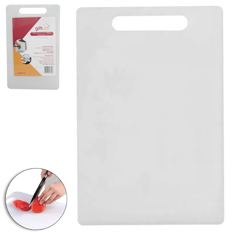 TABUA DE CORTE DE PLASTICO RETANGULAR BRANCO DAY BY DAY 37X23CM