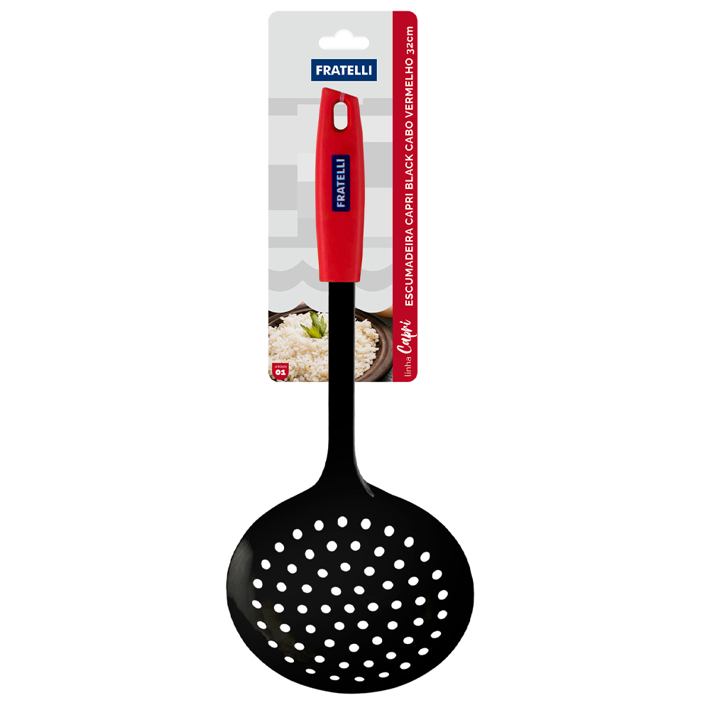 ESCUMADEIRA CAPRI BLACK INOX CABO PLASTICO VERMELHO 32CM