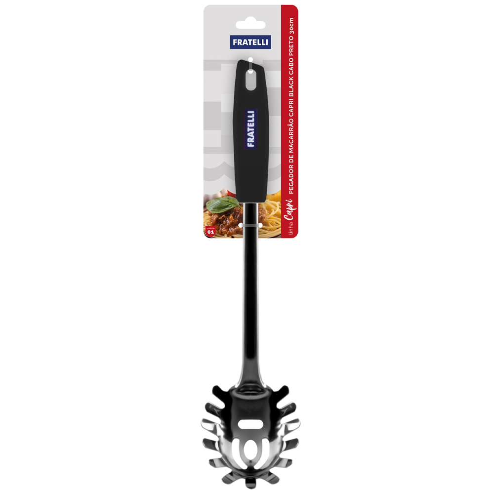 PEGADOR DE MASSAS CAPRI BLACK INOX CABO PLASTICO PRETO 30CM