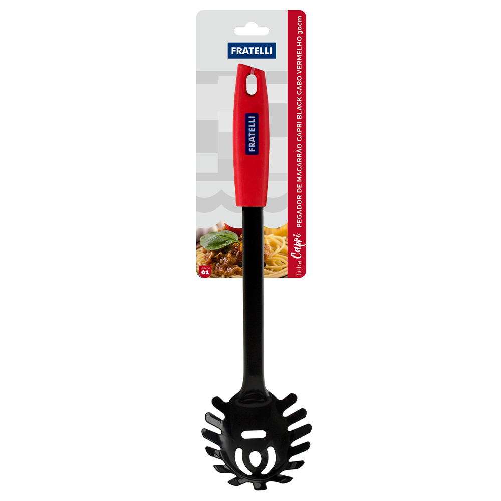 PEGADOR DE MASSAS CAPRI BLACK INOX CABO PLASTICO VERMELHO 30CM