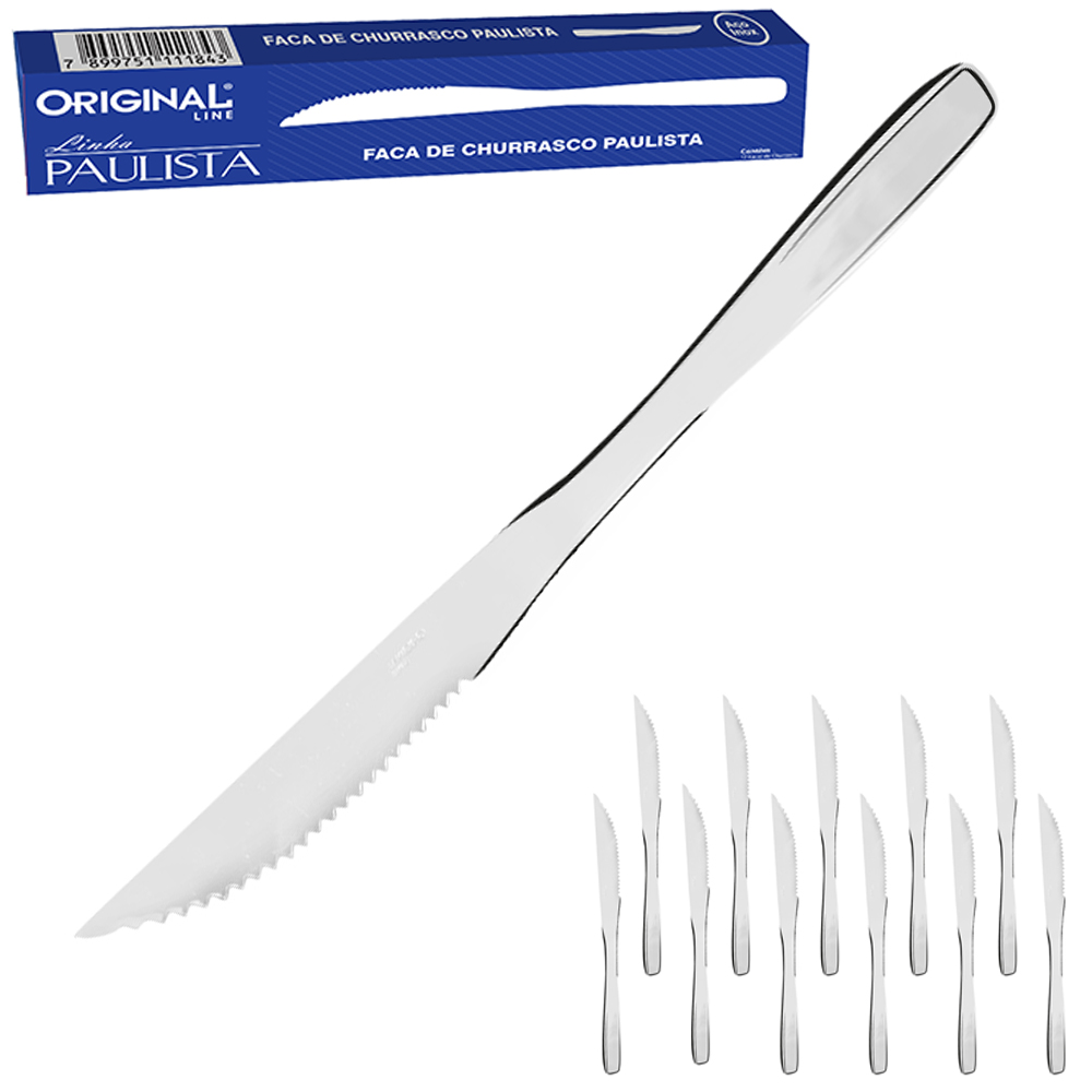 FACA DE CHURRASCO PAULISTA INOX COM 12 PECAS 22,5CM 