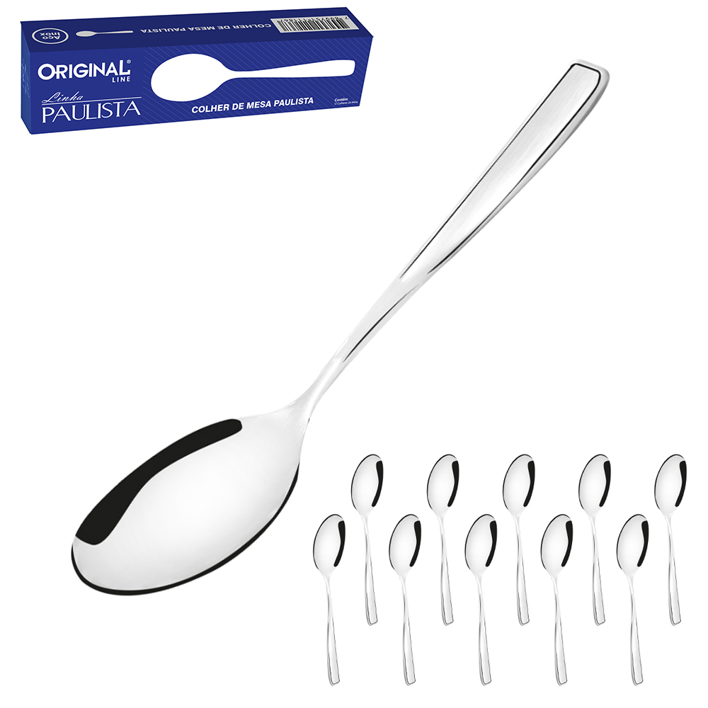 COLHER DE SOBREMESA PAULISTA INOX COM 12 PECAS 17,5CM