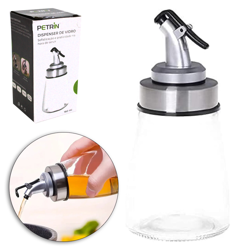 AZEITEIRO / VINAGREIRO DE VIDRO COM BICO DOSADOR DE PLASTICO 160ML