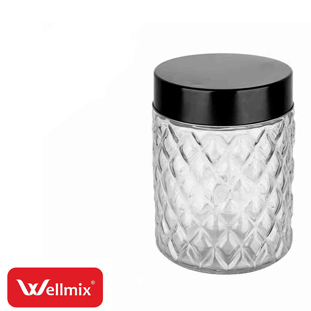 POTE DE VIDRO REDONDO LOSANGO COM TAMPA DE METAL BLACK DIAMOND 800ML